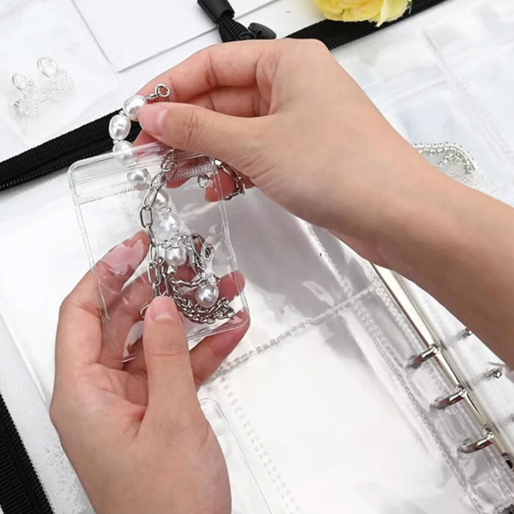 2Pcs Transparent Travel Jewelry Organizer Storage Book Set for Earring Necklace Ring