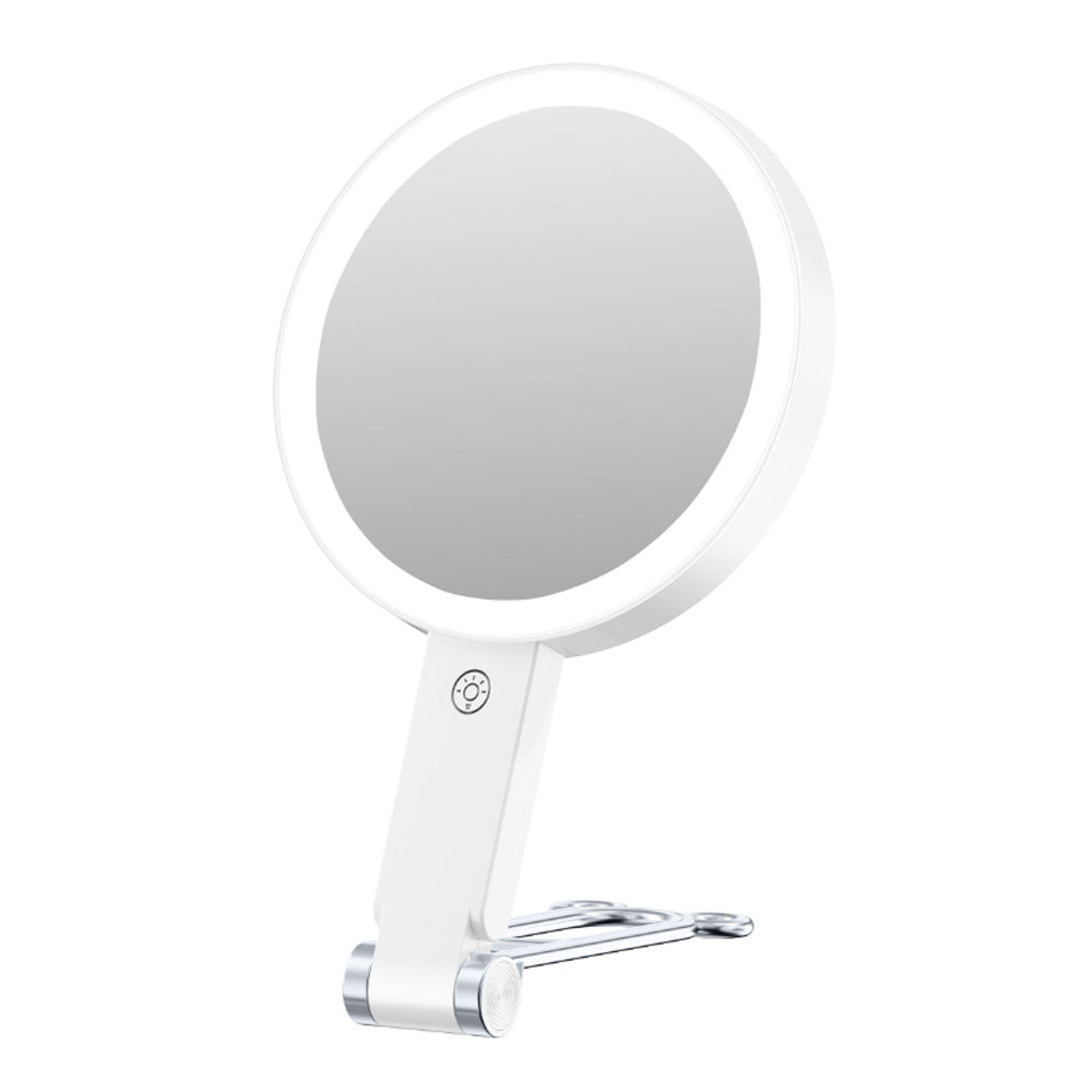 10X Magnifying Foldable Double-sided Makeup Mirror with Light and Adjustable Brightness