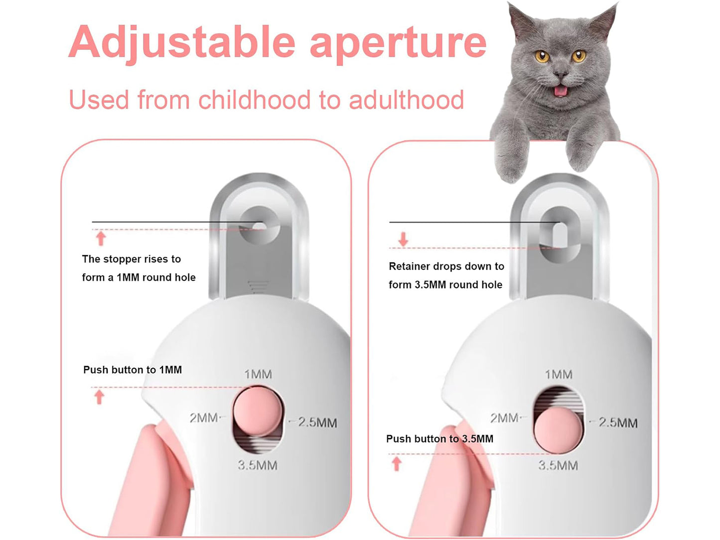 2 X Adjustable Aperture Cat Nail Clipper with Nail File and Nail Storage