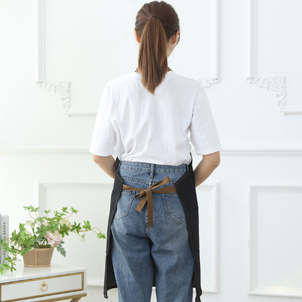 Denim Apron with 3 Pockets Unisex Jean Apron Adjustable Bib Apron for Work Kitchen Cooking