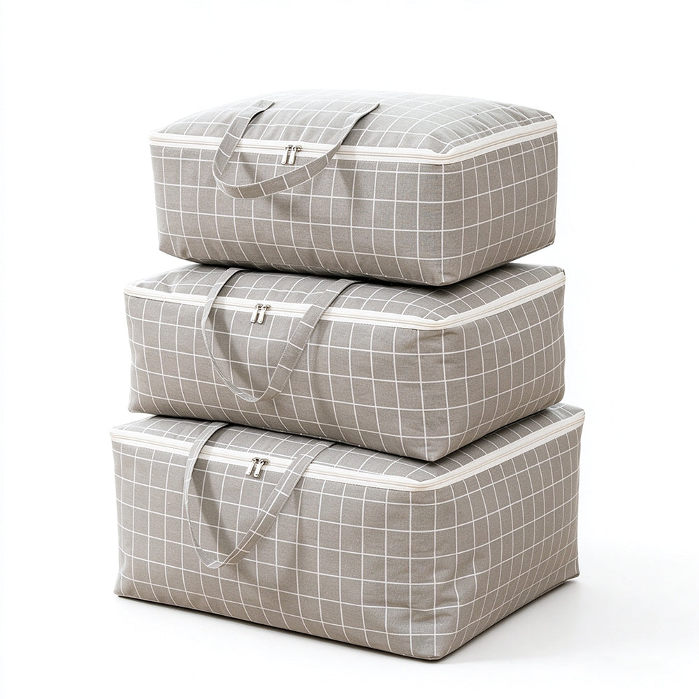 4 Piece Cotton Linen Quilt and Clothes Storage Bag Set with 4 Sizes