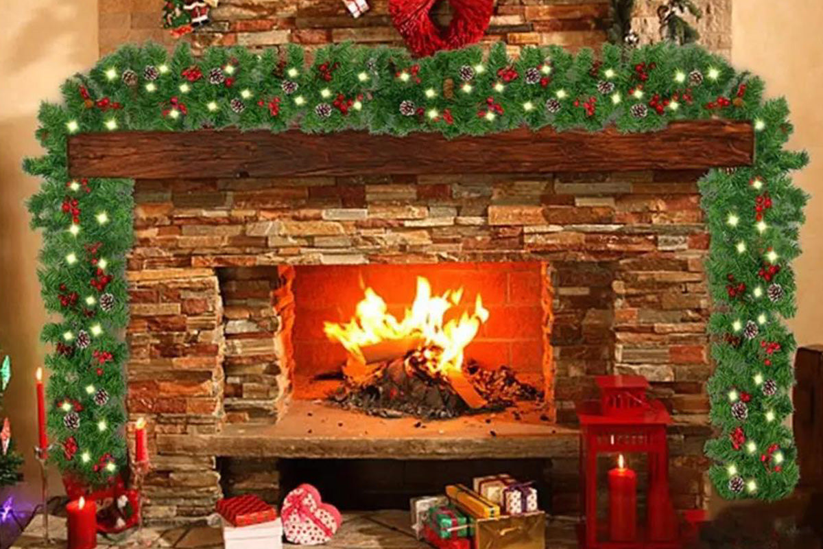 270cm Christmas Garland with Warm White LED Lights for Home Outdoor Fireplace Mantle Porch