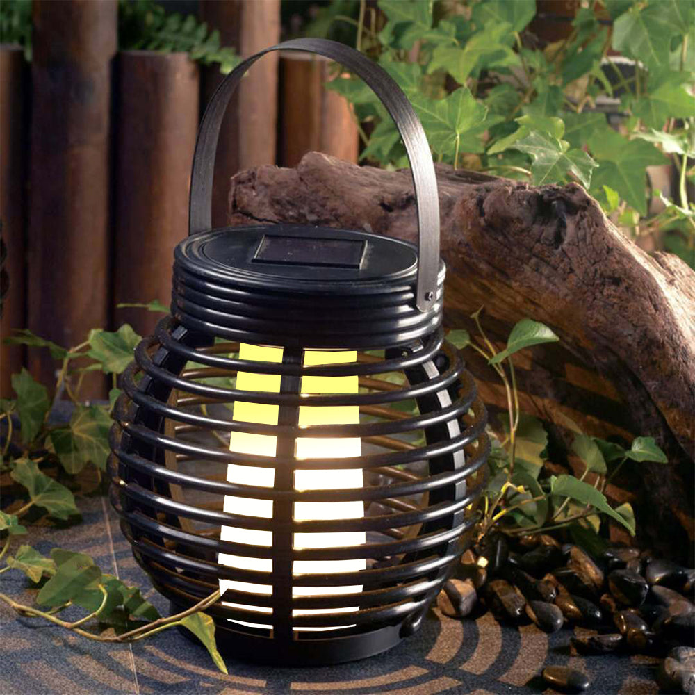 2Pcs Portable Simulated Rattan Flame Round Solar Lantern Lamp