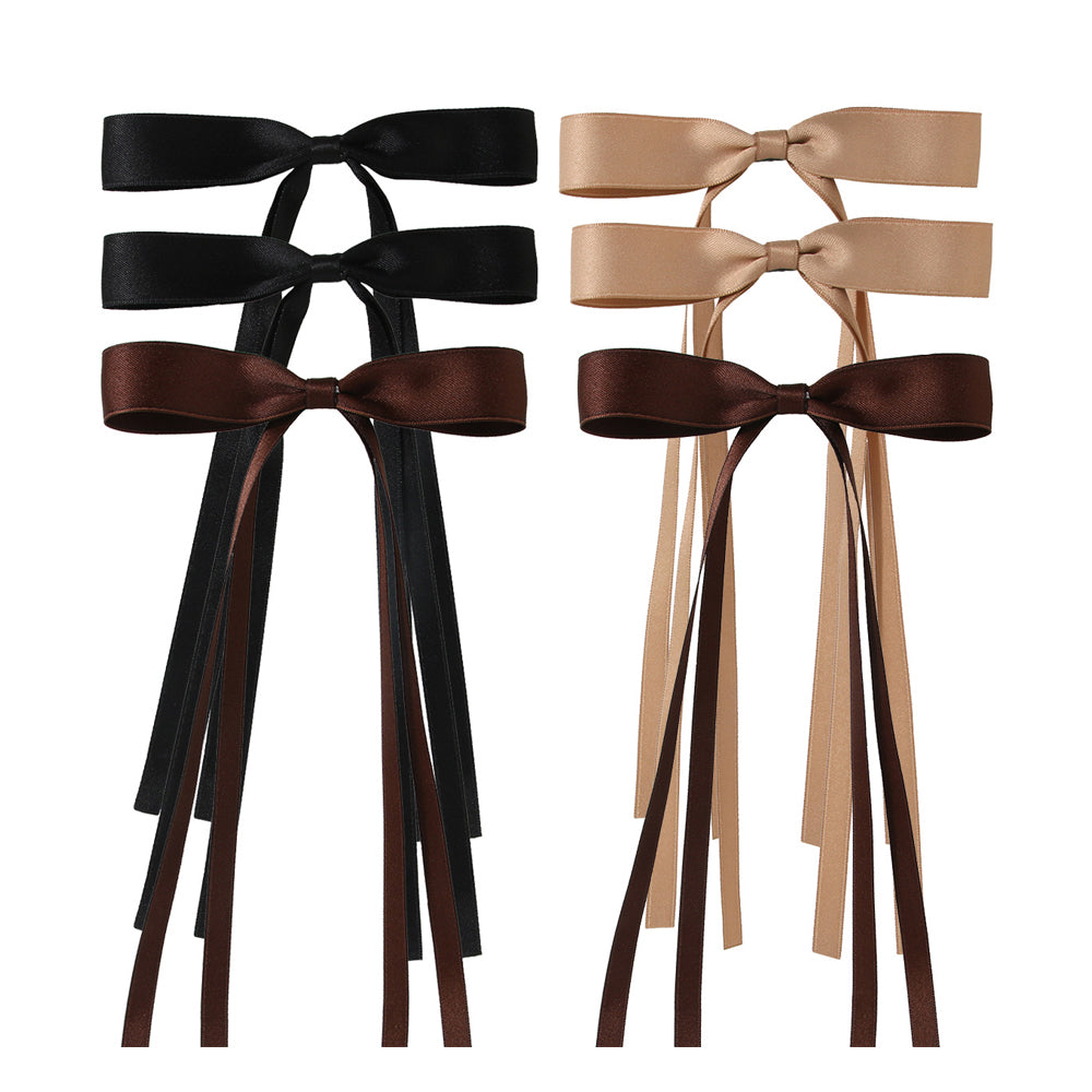 6Pcs Artificial Silky Satin Bow Hair Clips Ribbon Accessories
