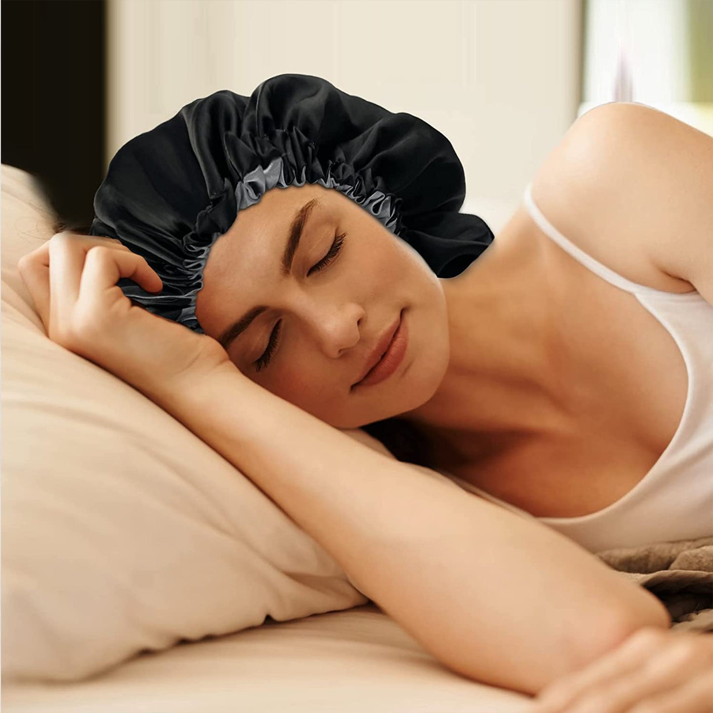 Double Layer Satin Bonnet Double Layer Wearable Adjustable Drawstring Sleep Cap