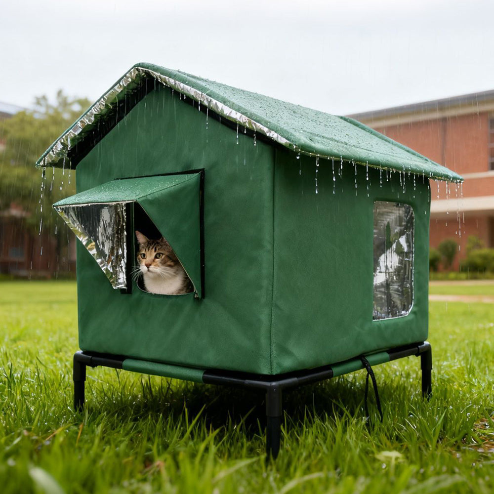 Cat House Indoor Outdoor Insulated Shelter for Small to Medium Cats-Green
