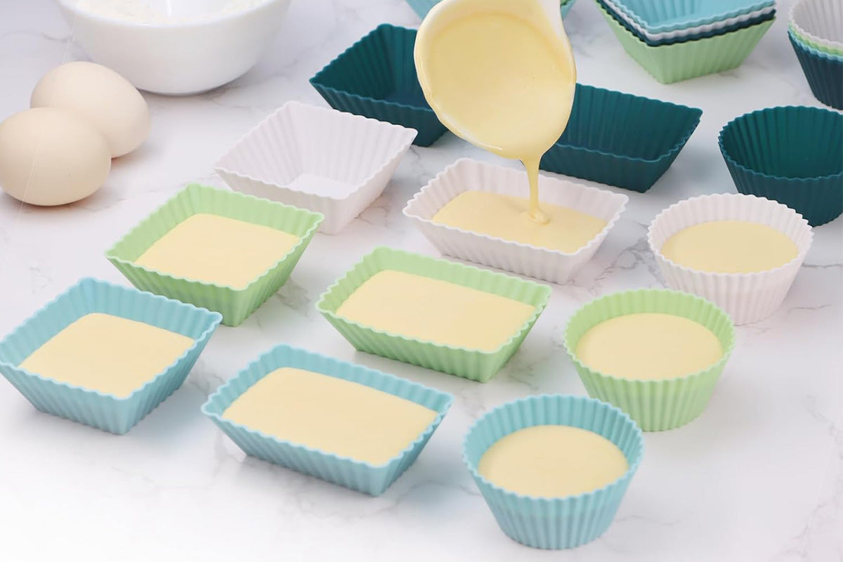 24-Pack Silicone Cupcake Baking Cups Mixed Colors & 3 Shapes