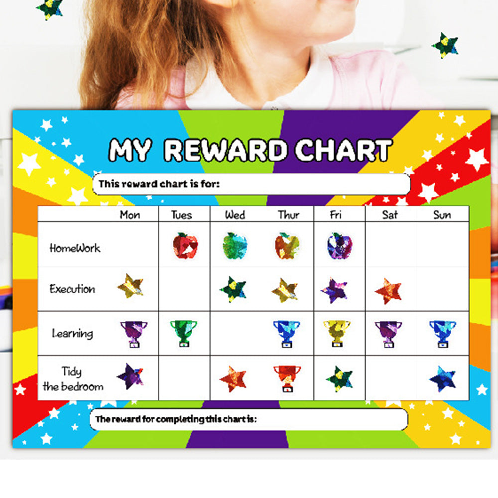 4 Pack Star Reward Chart with 3 Glitter Sticker Sheets Set Reusable Behaviour Chore