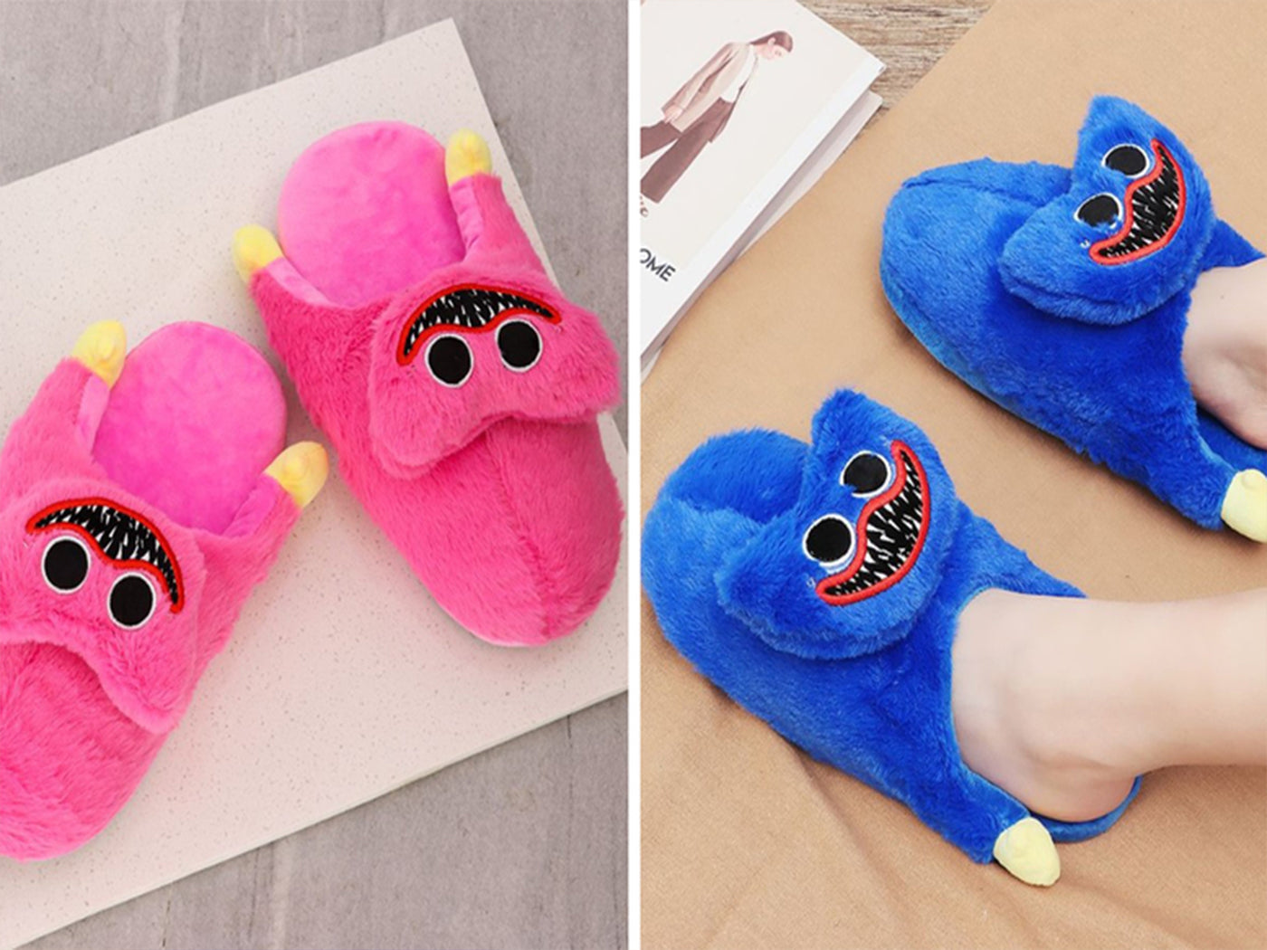 Pair of Huggy Wuggy Inspired Plush Slippers