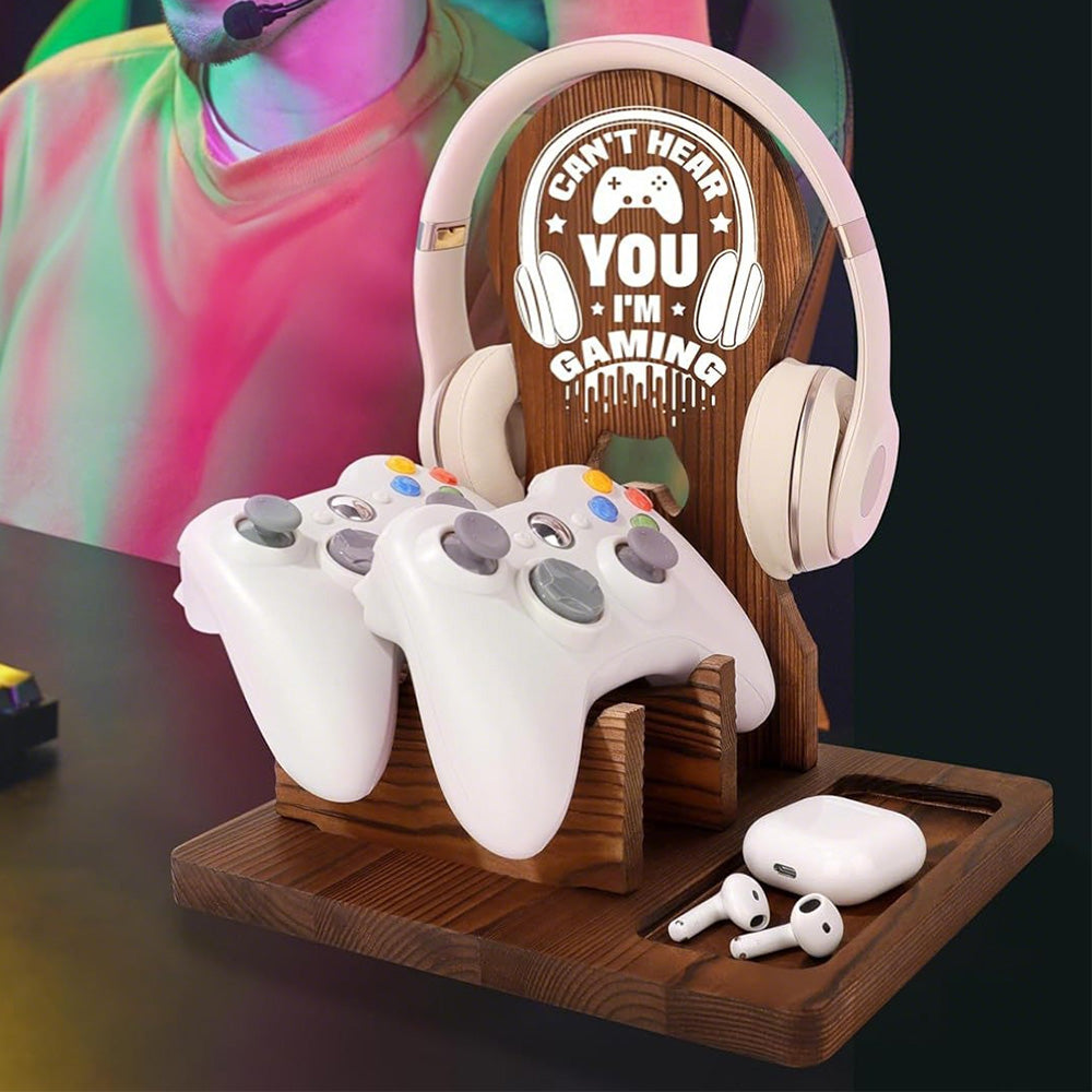 Solid Wood Multi-Function Headphone Stand for Gamer