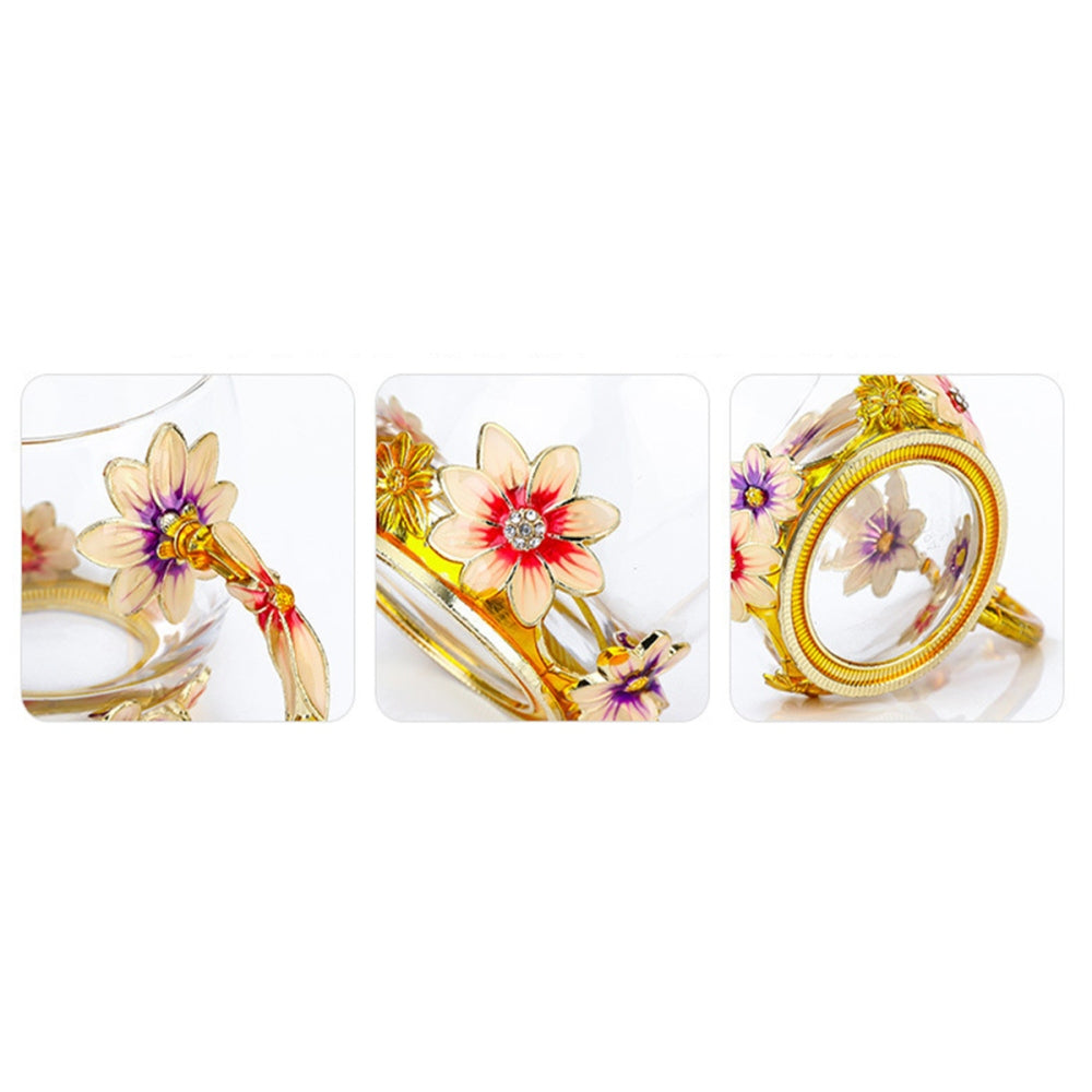 Colorful Flower Glass Teacup with Spoon