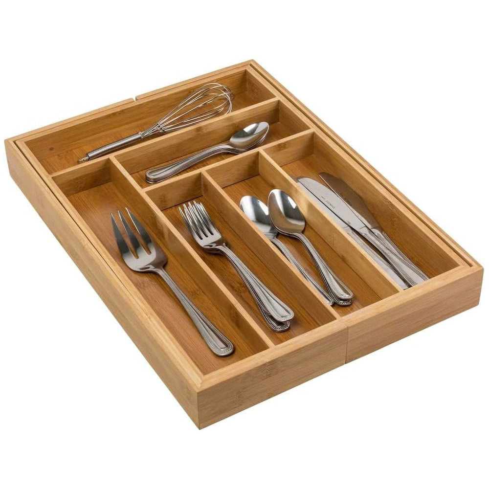 Expandable Bamboo Kitchen Drawer Organizer for Cutlery Utensils Wood Cutlery Tray in Drawer