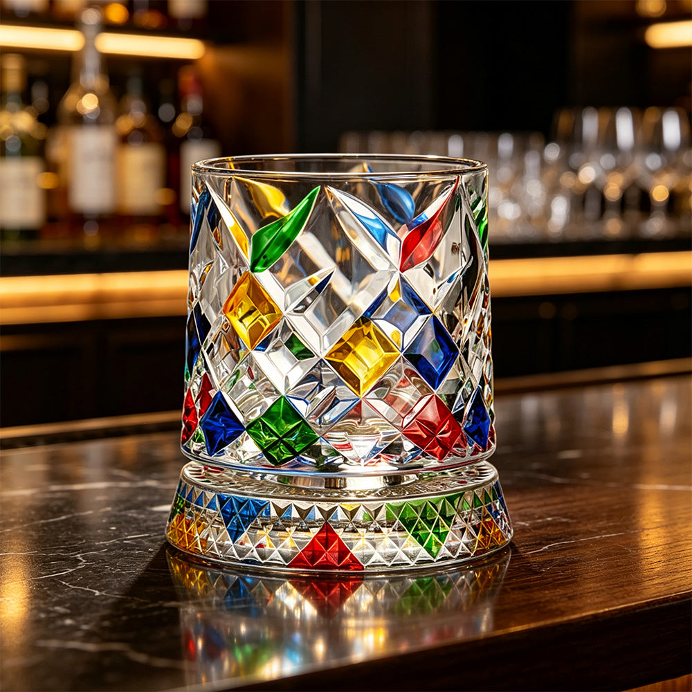 270ml Rotating Whiskey Glass Hand Painted Whiskey Tumbler for Home Bar