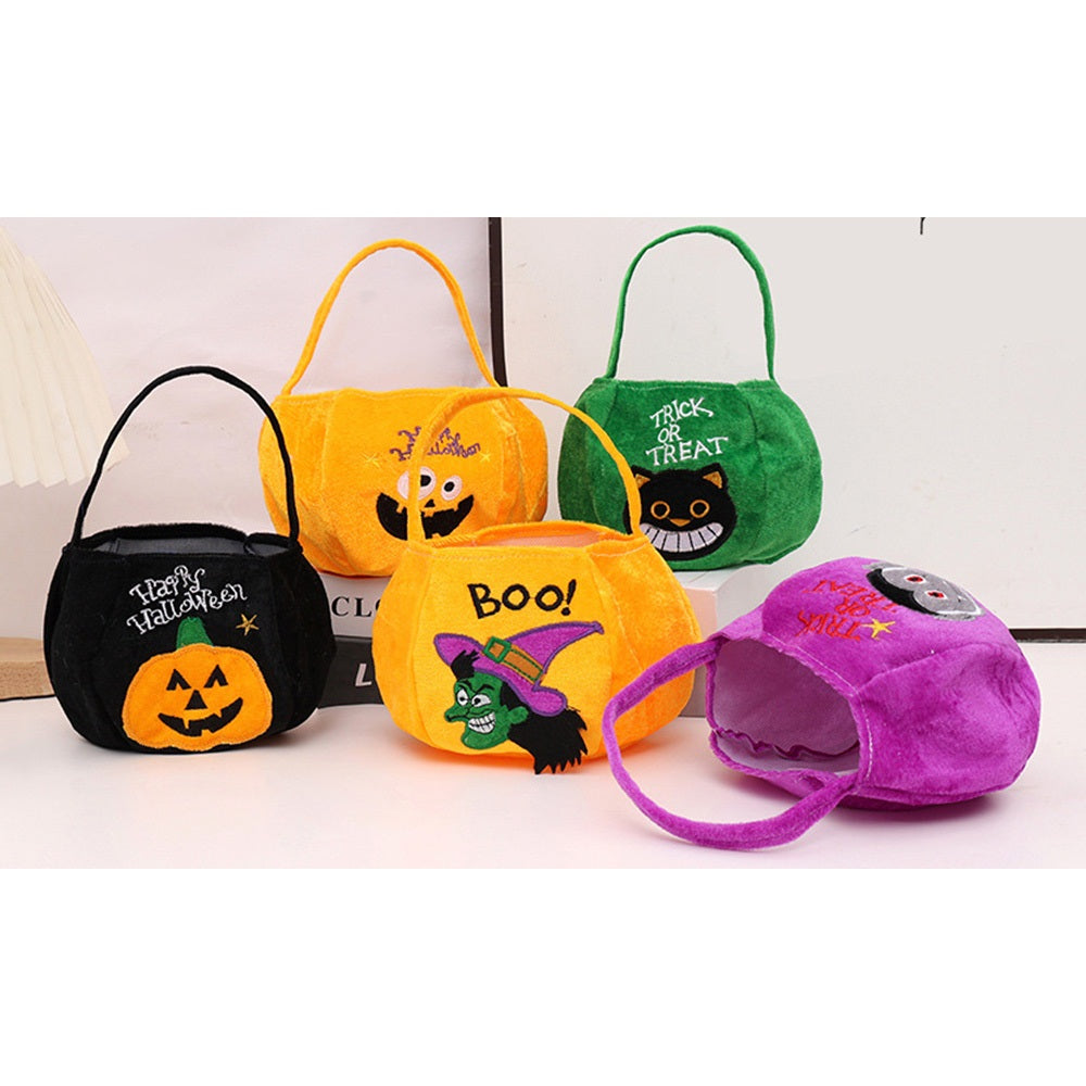 5 PCS Plush Cartoon Pumpkin Bags for Halloween Candy Toys and Gifts