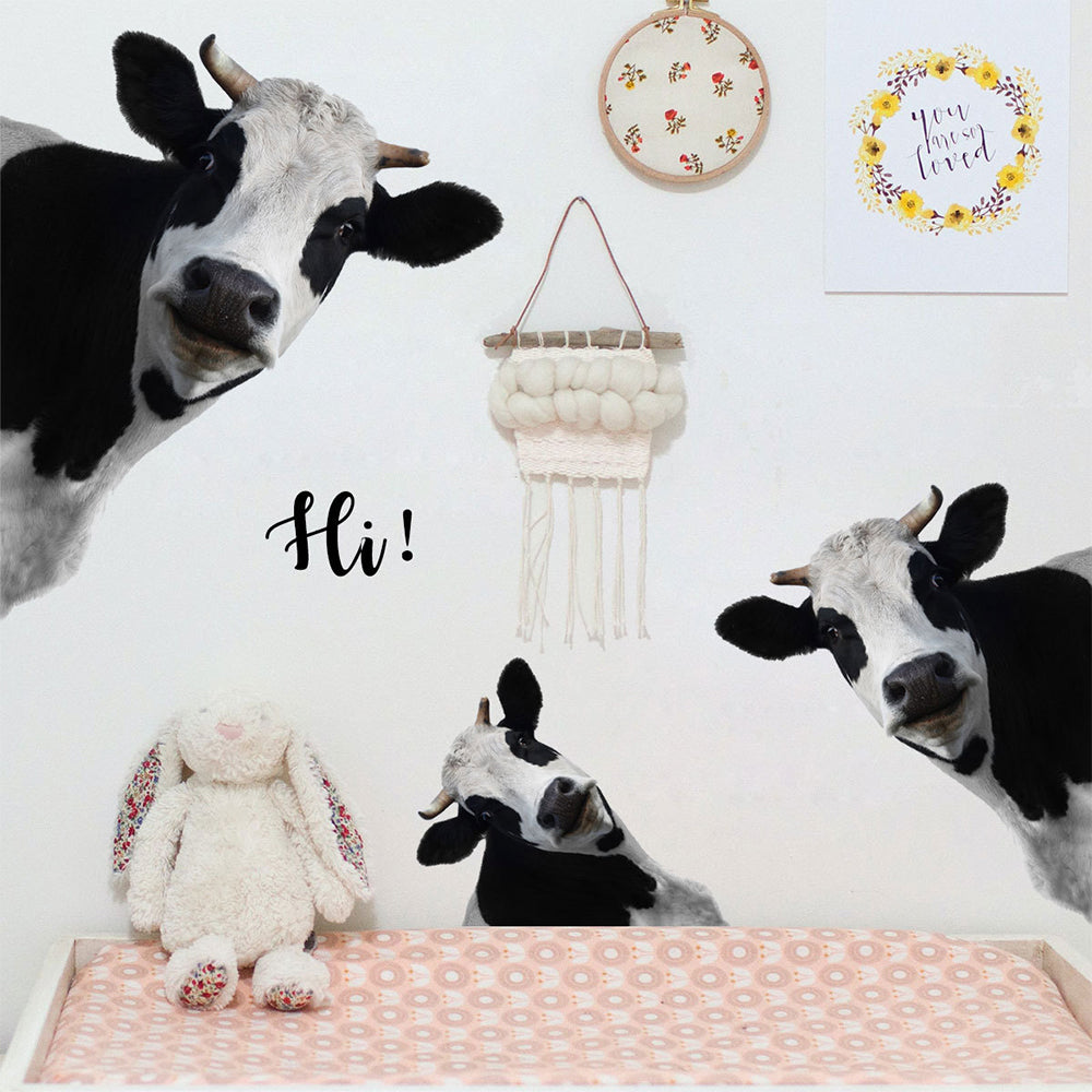 Funny Peeking Cow Wall Stickers Cute Animal Wall Decals