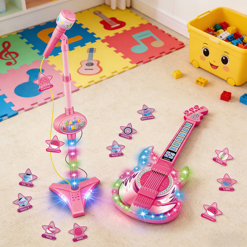 2 in 1 Guitar Microphone Toy with Color Lights for Ages 4 Plus