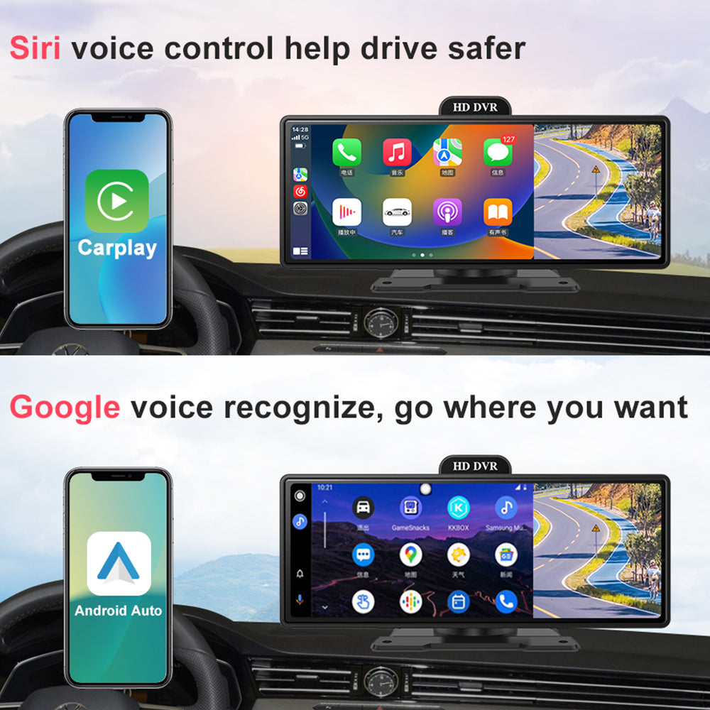 9.3 Inch 4K Portable Wireless Carplay Dual Car Recorder
