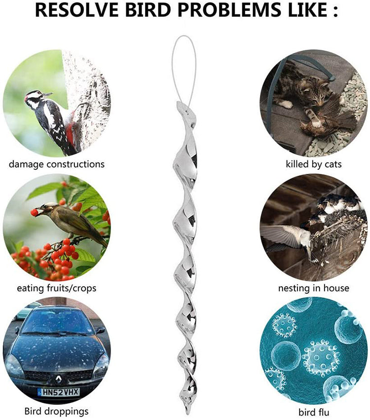6Pcs Hanging Bird Repellent Reflective Scare Rods Spiral Deterrent Control Device Lot