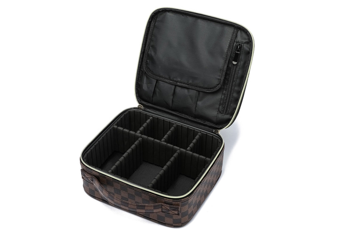 Checkered Makeup Bag Travel Cosmetic Bags Adjustable Partition Toiletry Organizer