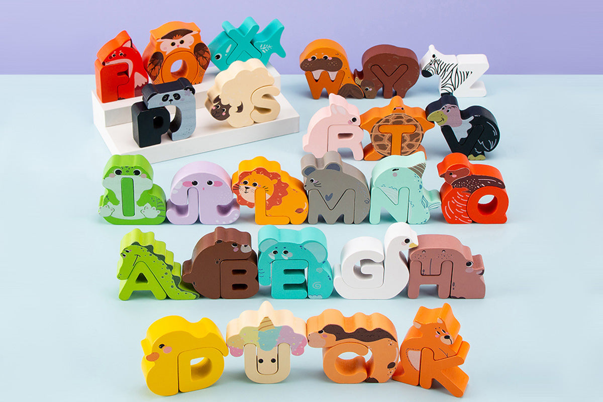 Wooden Alphabet Animal Puzzles Matching Game Educational Toys