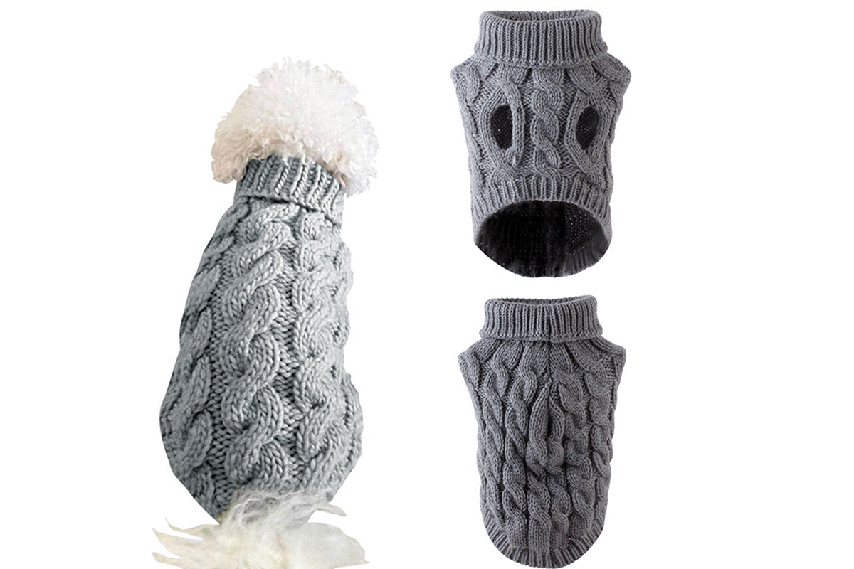 Puppy Dog Jumper Winter Warm Knitted Sweater Pet Clothes for Small Dogs Coat-Grey