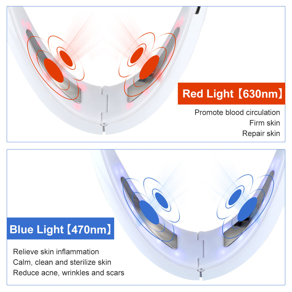 EMS Microcurrent V-Face Slimming Device with Red Blue Light and Adjustable Lift Band