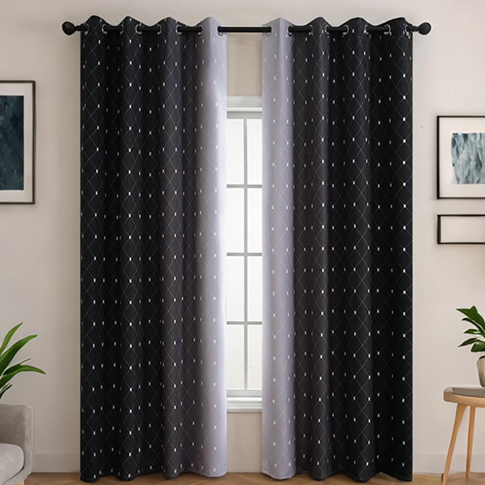 2XBlackout Curtain Gradient Color Curtains for Bedroom Living Room-Black