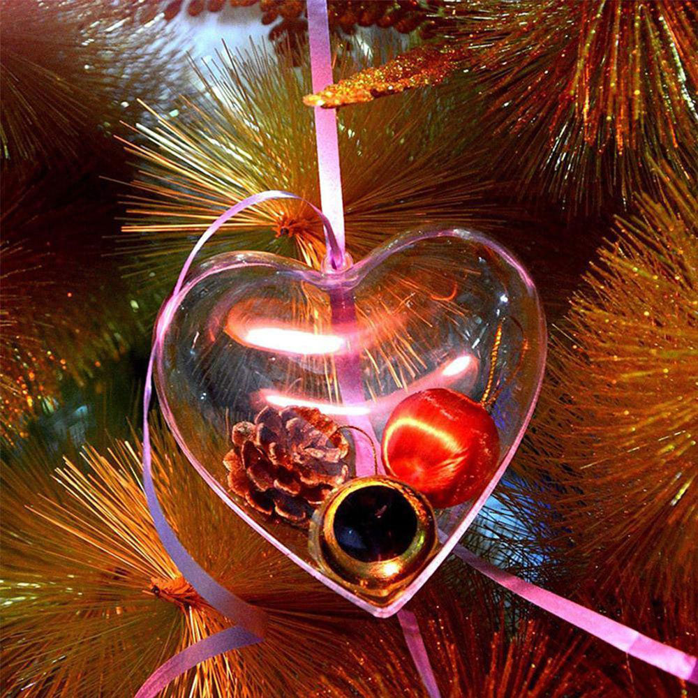 10Pcs Christmas Heart-Shaped Plastic Baubles Fillable Clear Balls Xmas Tree Decor