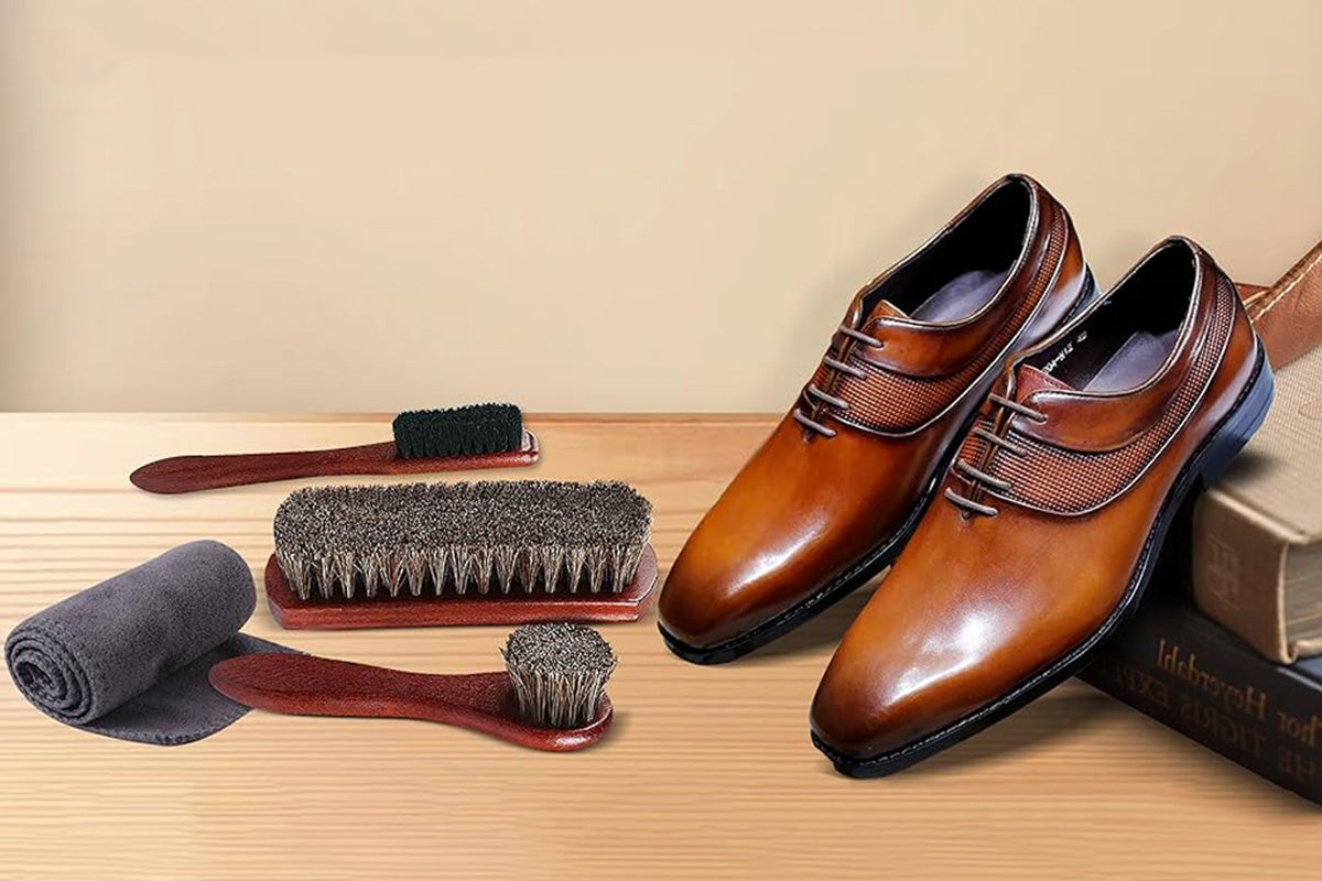 4Pcs Horsehair Shoe Brush Set Leather Cleaning Polishing Kit