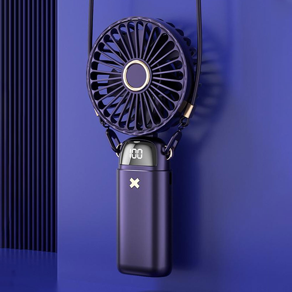Handheld Fan With LED Display Foldable Hanging Neck Fan Rechargeable Portable Fan