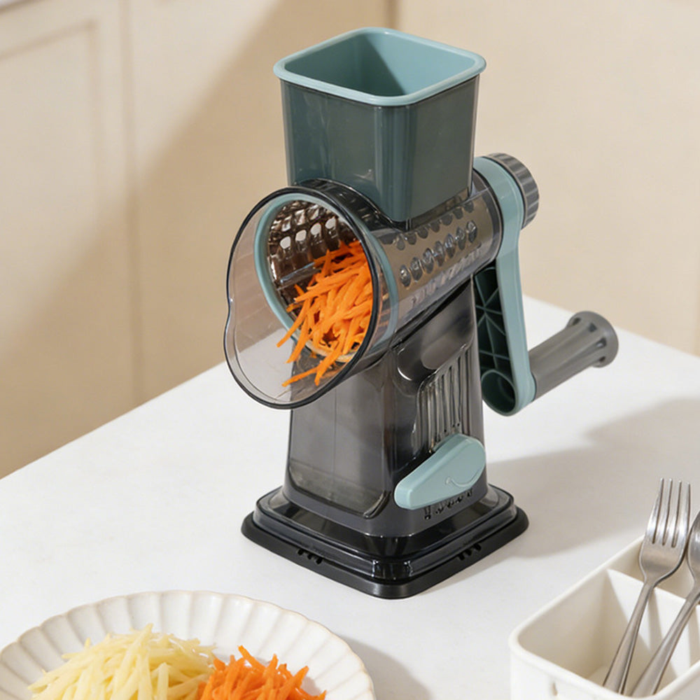 Rotary Vegetable Chopper 3-Blade Cylinder Hand-Cranked Slicer Shredder Grater