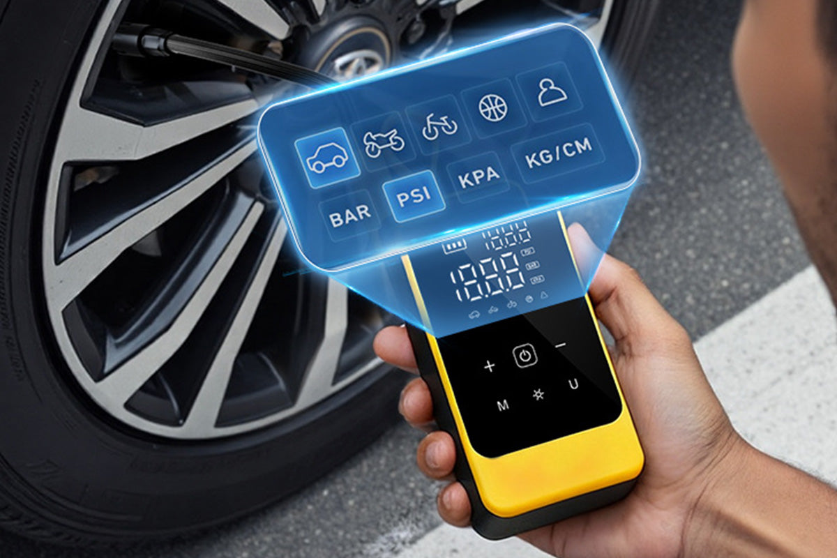 Dual Power Cordless Wired Air Pump with Preset Modes Car Tire Inflator with Light Tire Inflator Digital Display Car Tire Pump