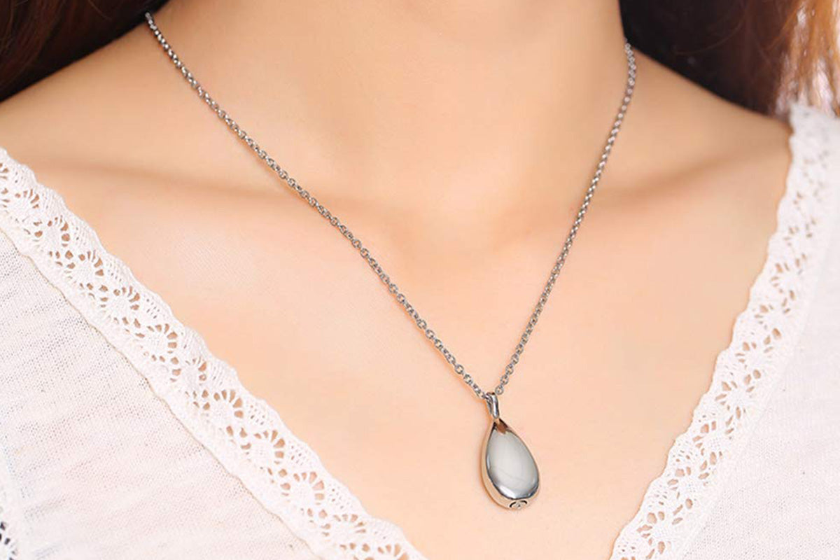Stainless Steel Teardrop Cremation Pendant Water Drop Tear Shaped Keepsake Necklace