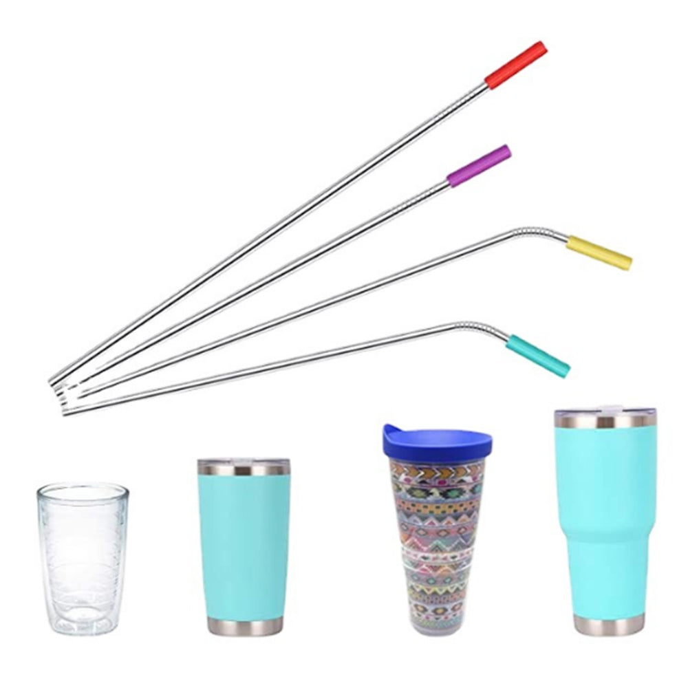 40Pcs Reusable Stainless Steel Drinking Straws with Silicone Tips
