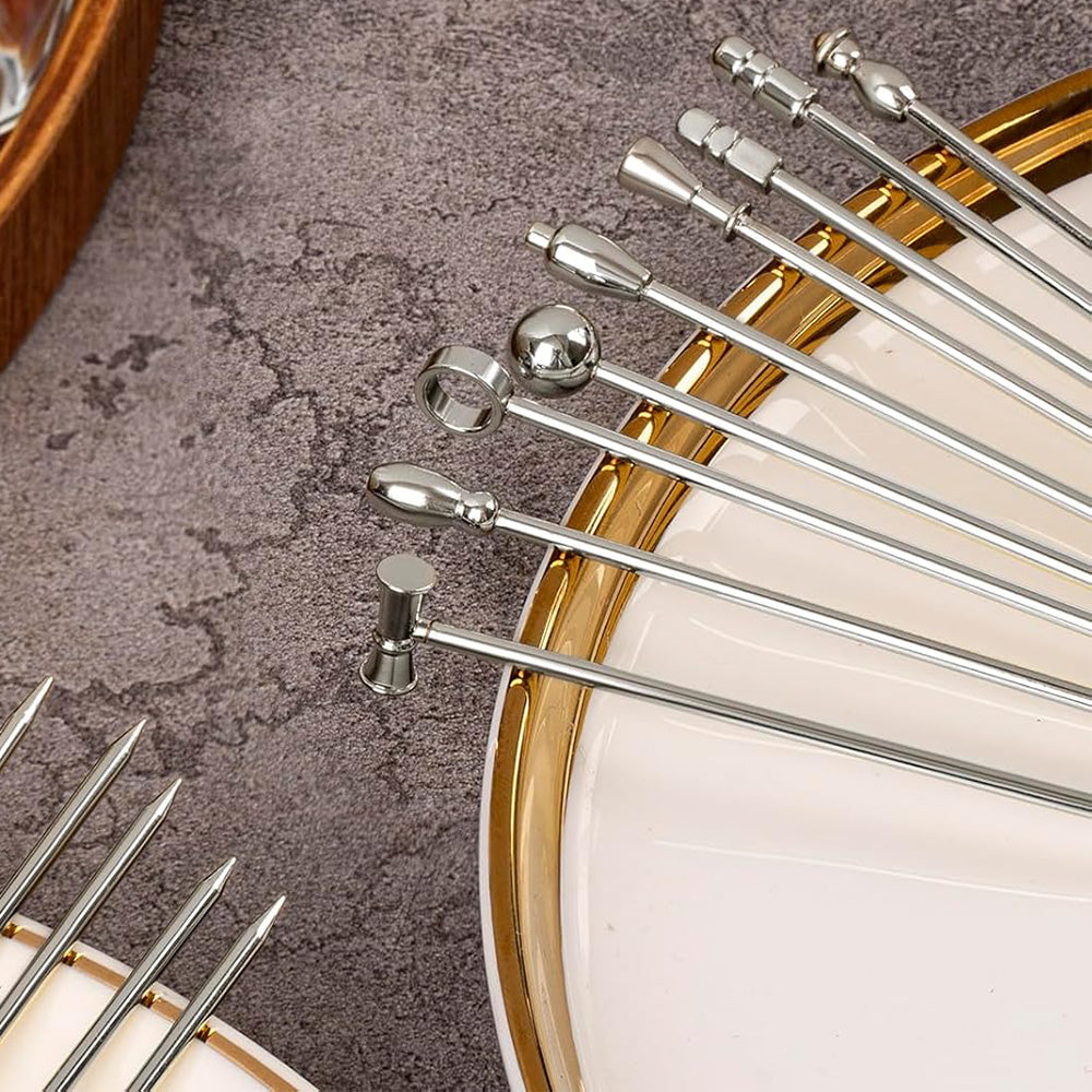 9PCS Stainless Steel Fruit Picks Reusable Metal Cocktail Appetizer Skewers