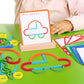 142Pcs Wooden Pattern Blocks Set with Sticks and Rings Brain Teaser Toys
