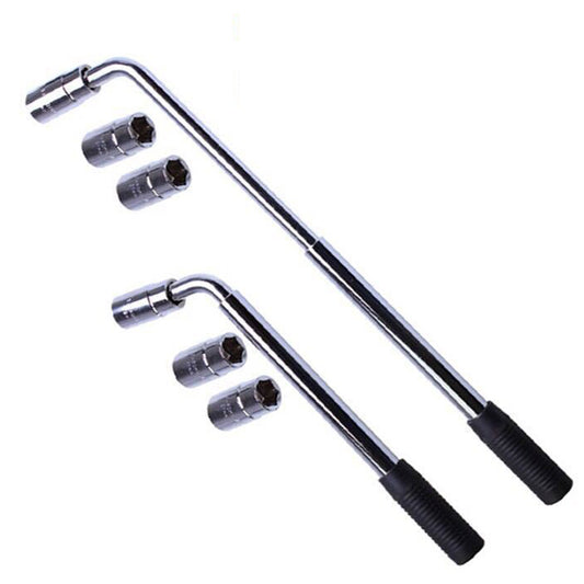 Telescopic Car Wheel Brace with 2 Sockets L Shaped Universal Wheel Wrench for Tire Removal
