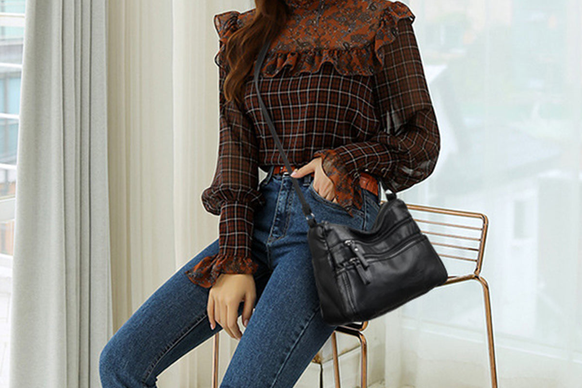 Women's Two-Layer PU Leather Crossbody Bag Shoulder Bag
