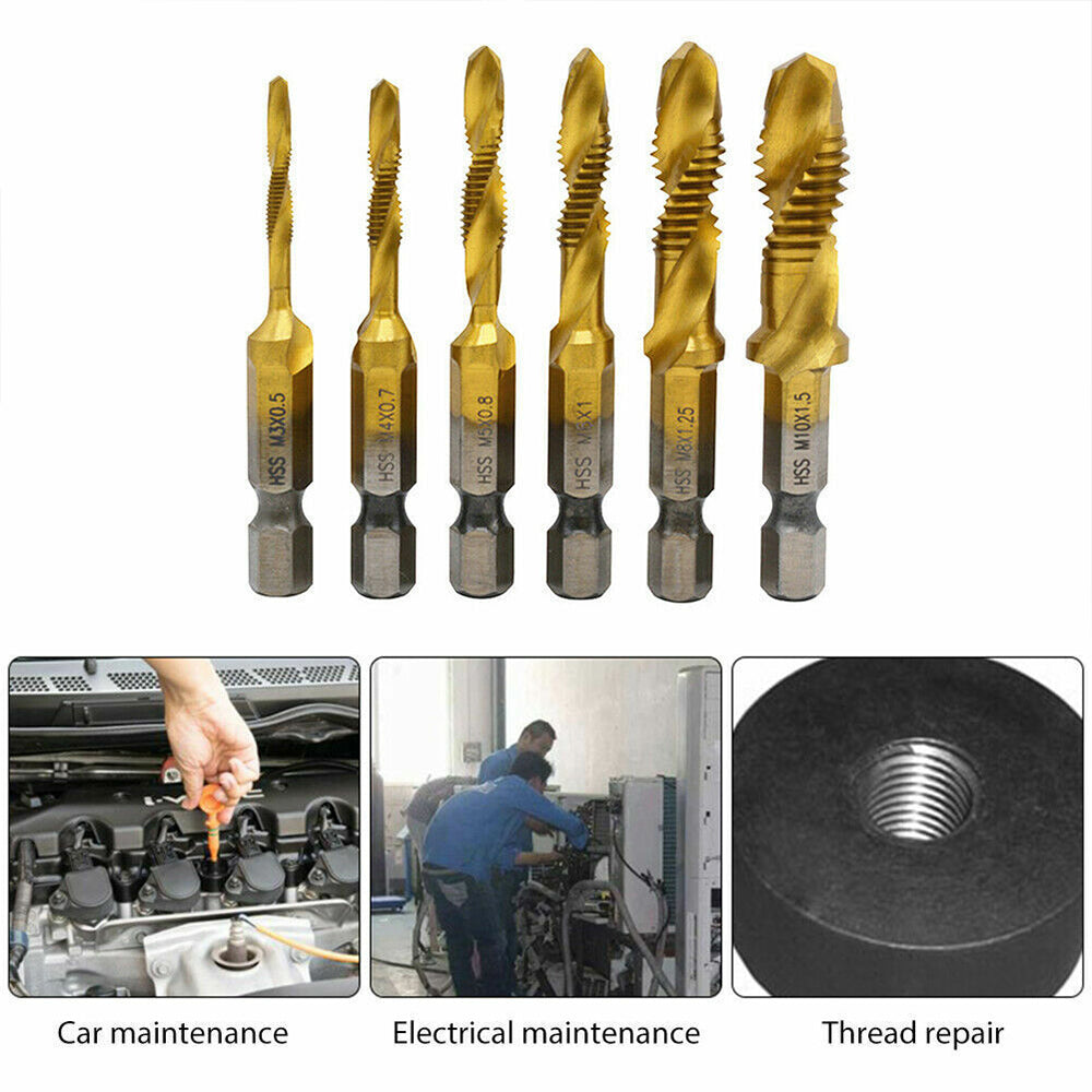 6Pcs HSS Hex Shank Tap Drill Bits Tools Set