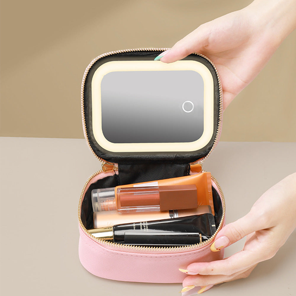 Small Makeup Bag Travel Case with Mirror and Adjustable Light