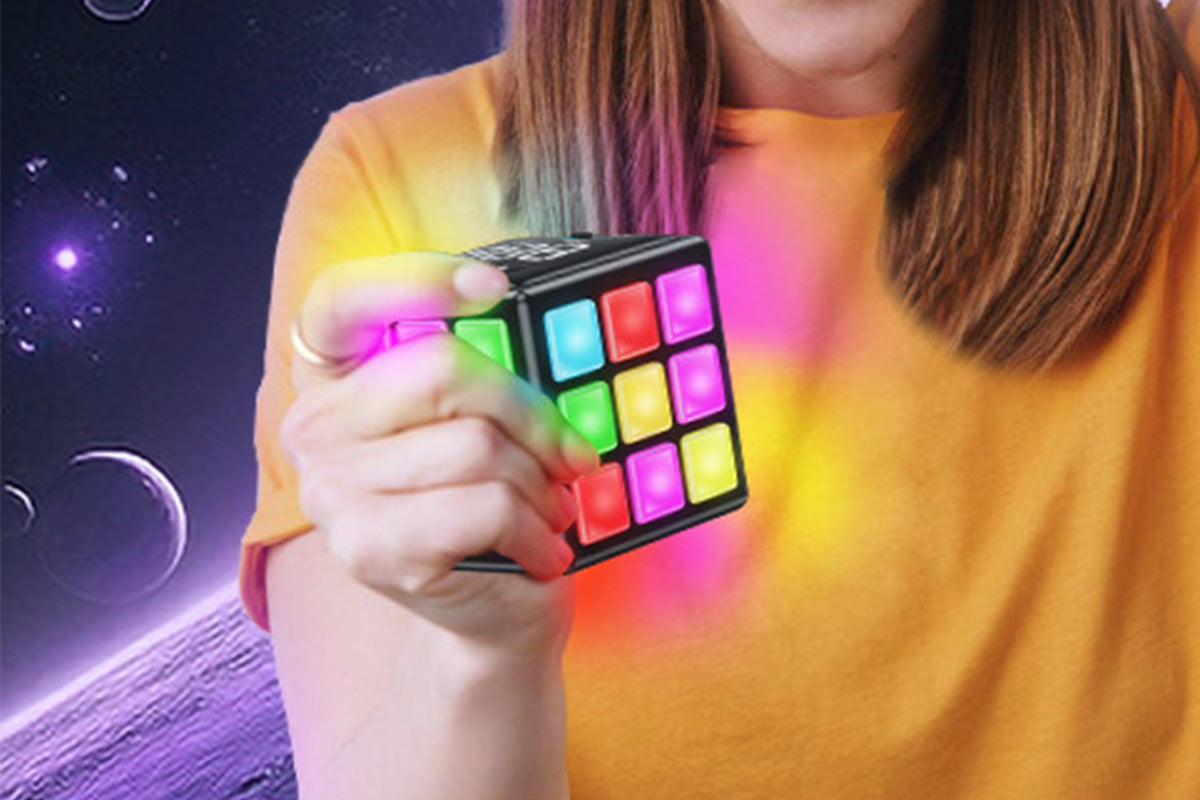 Rechargeable Game Handheld Cube 15 Fun Brain and Memory Games with Score Screen for Teens