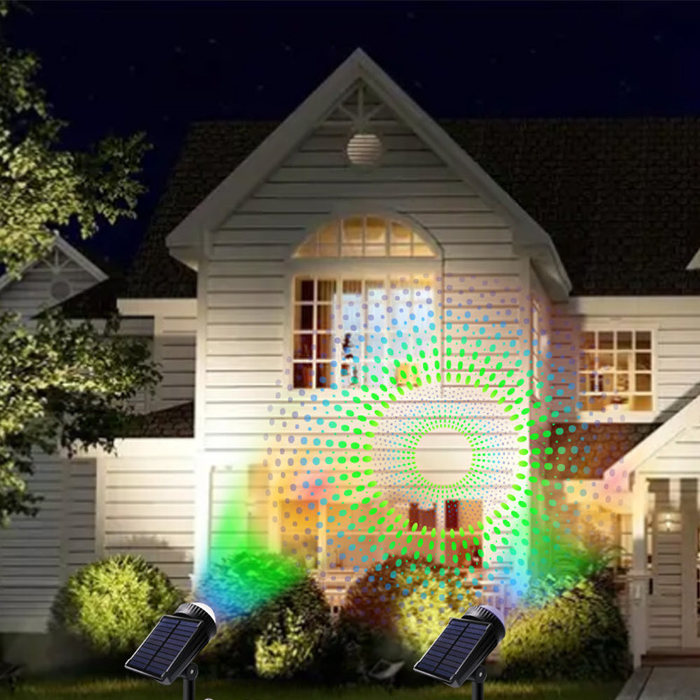 2Pcs LED Solar RGB Outdoor Projector Landscape Lamp
