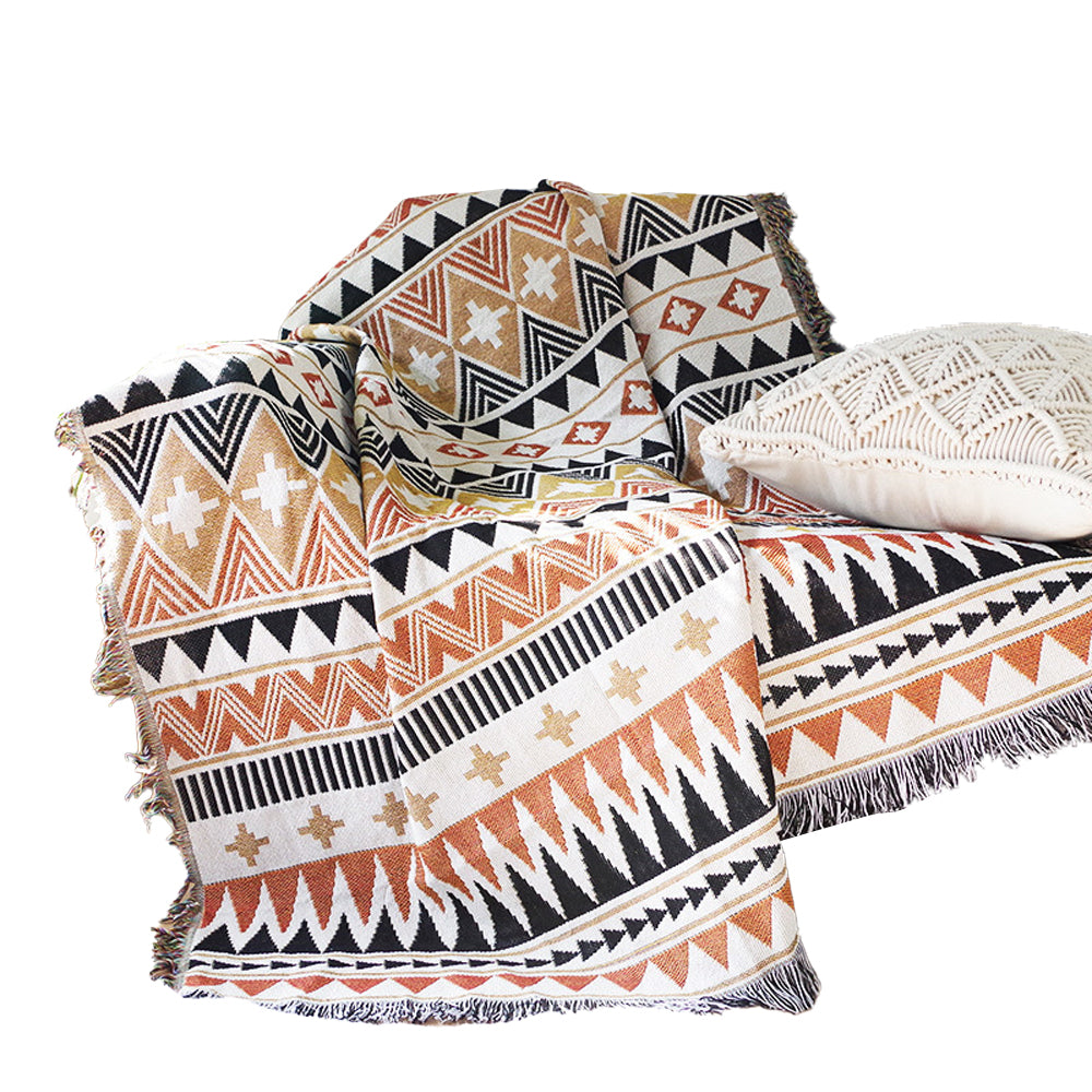 130x160cm Aztec Throw Blanket Bohemian Sofa Throw Blanket with Tassels