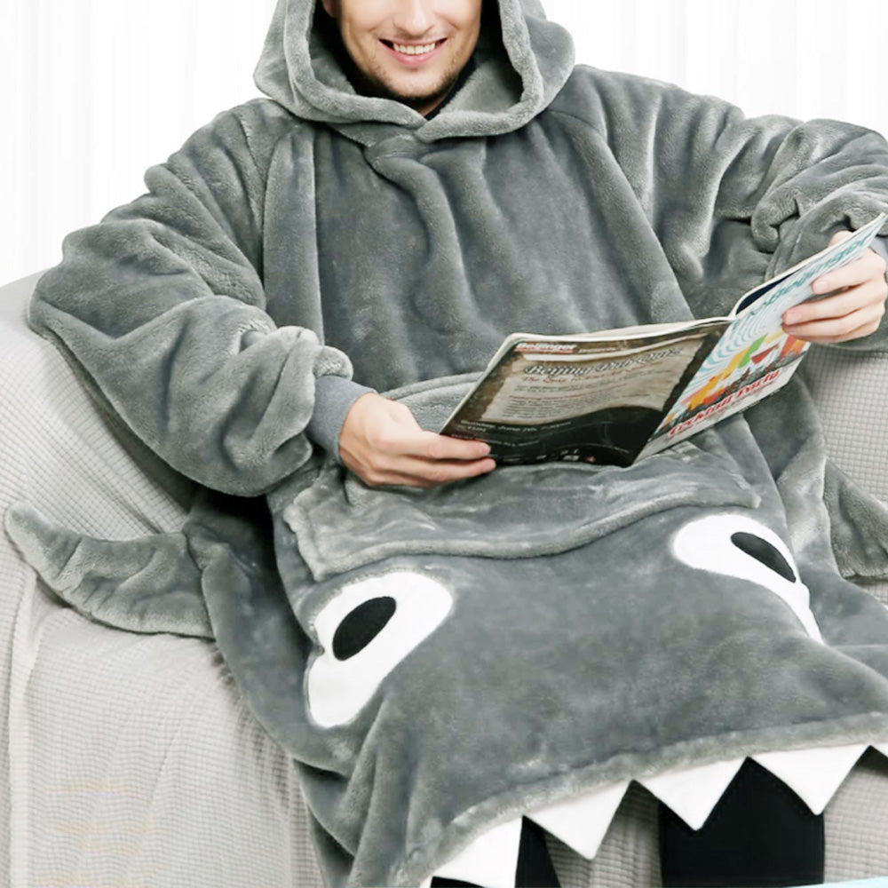 Shark Hooded Blanket Hoodie Wearable Flannel Suit