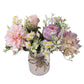 Silk Artificial Flowers with Glass Vase Set for Home Decoration