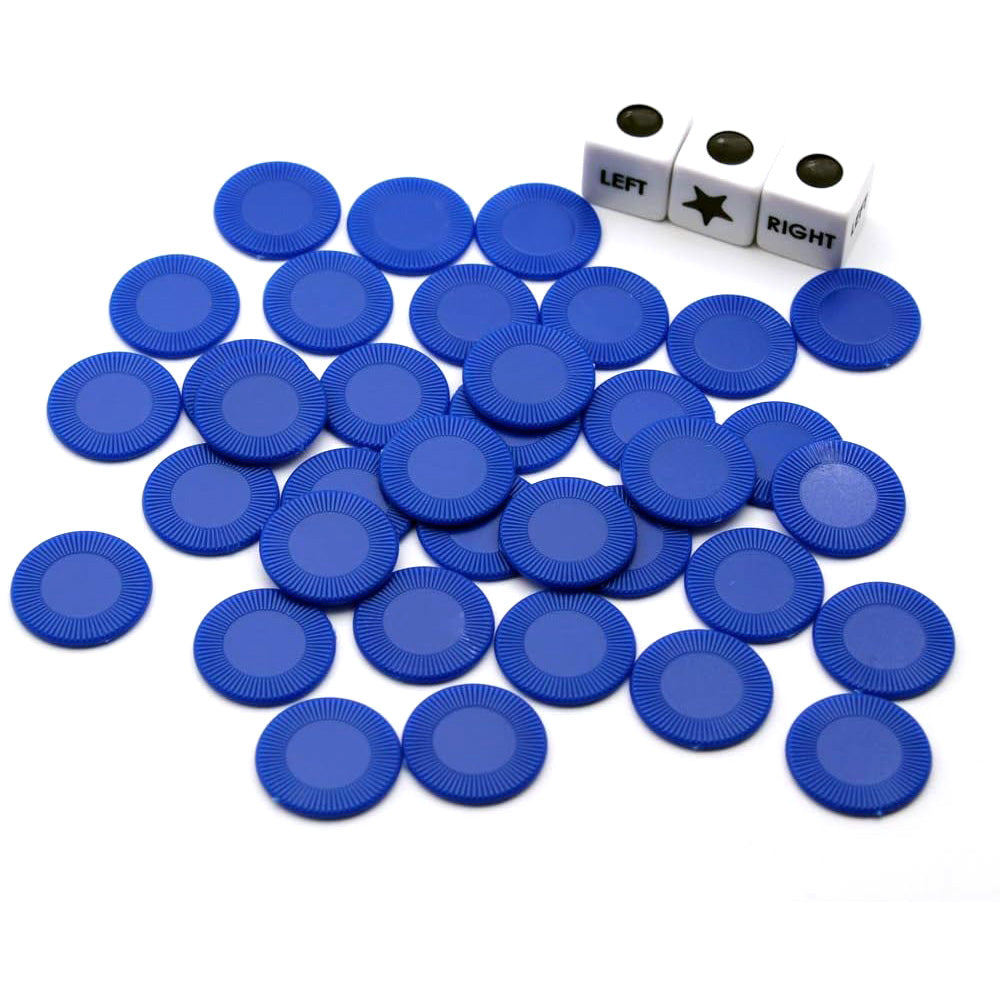 Left Right Center Dice Game Prime Set with 3 Dices 24 Chips for Party Family Fun