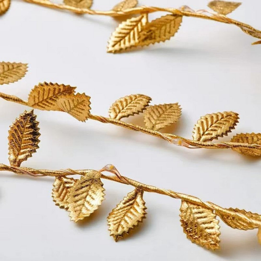 2M 20LEDs Golden Leaves String Lights for Home Xmas Wedding Decor