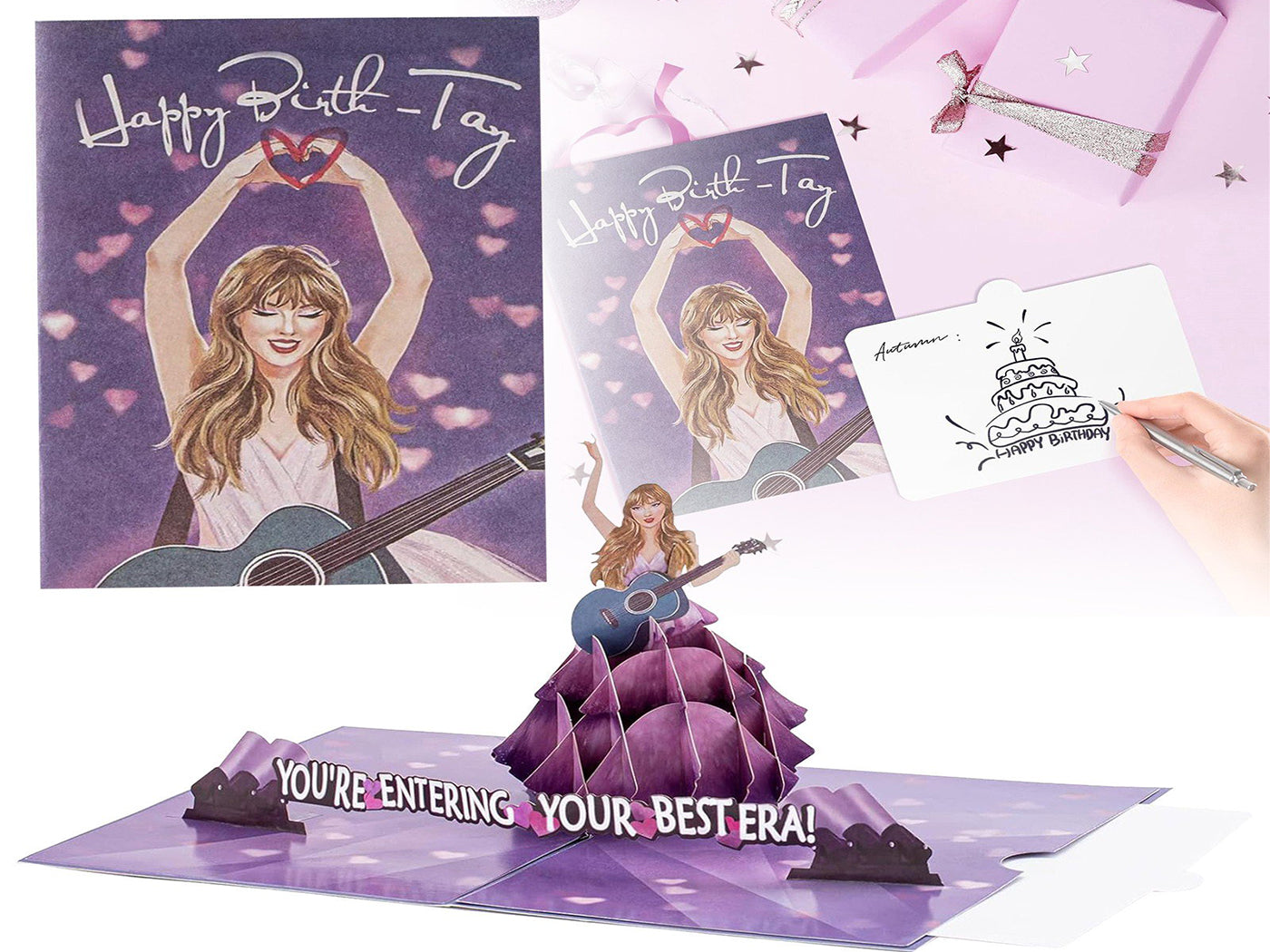 Taylor Swift Inspired Foldable 3D Birthday Greeting Card with Envelope Blank Card