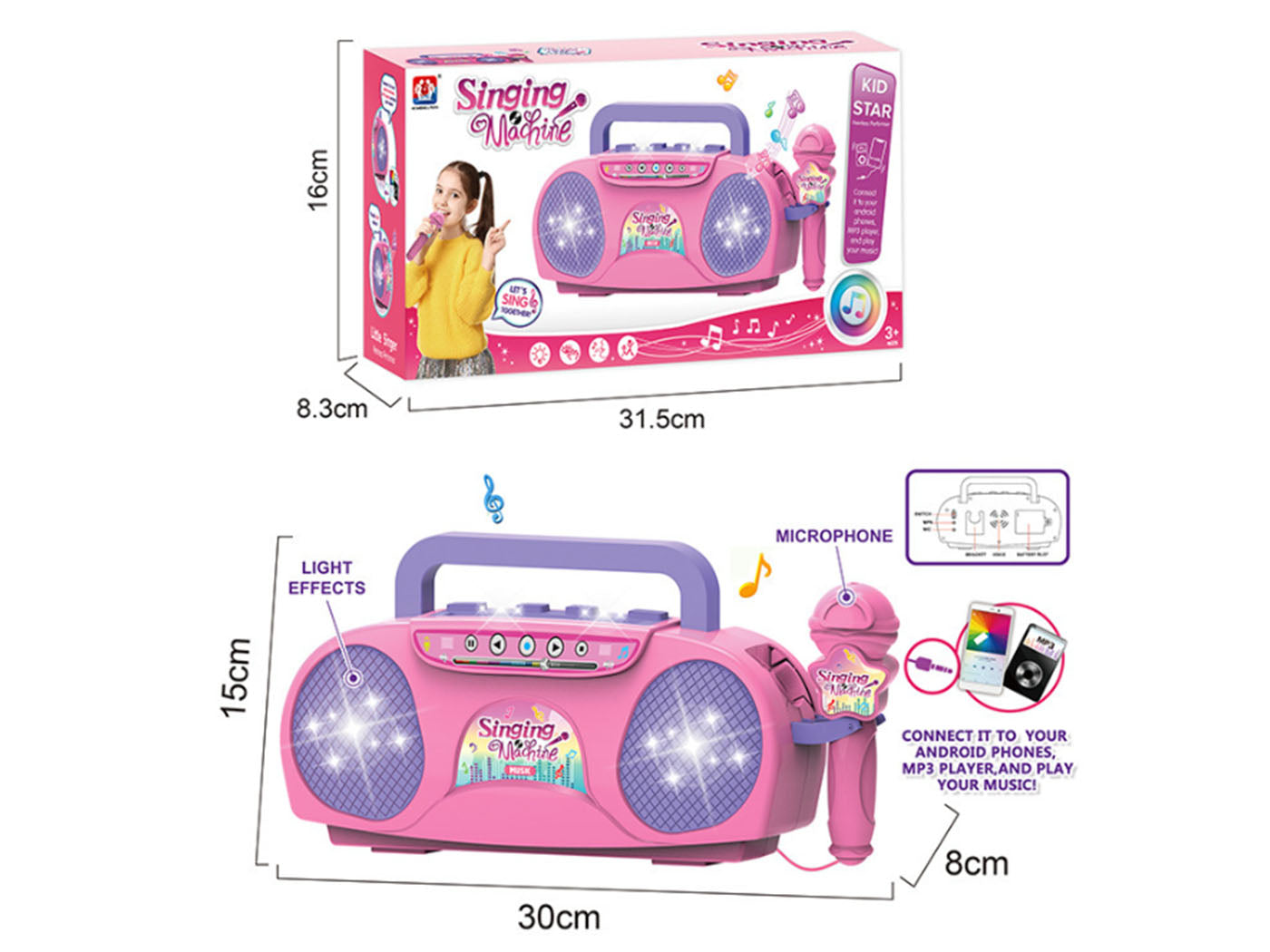 Kids Karaoke Singing Machine with  Microphone Music Toy Gifts
