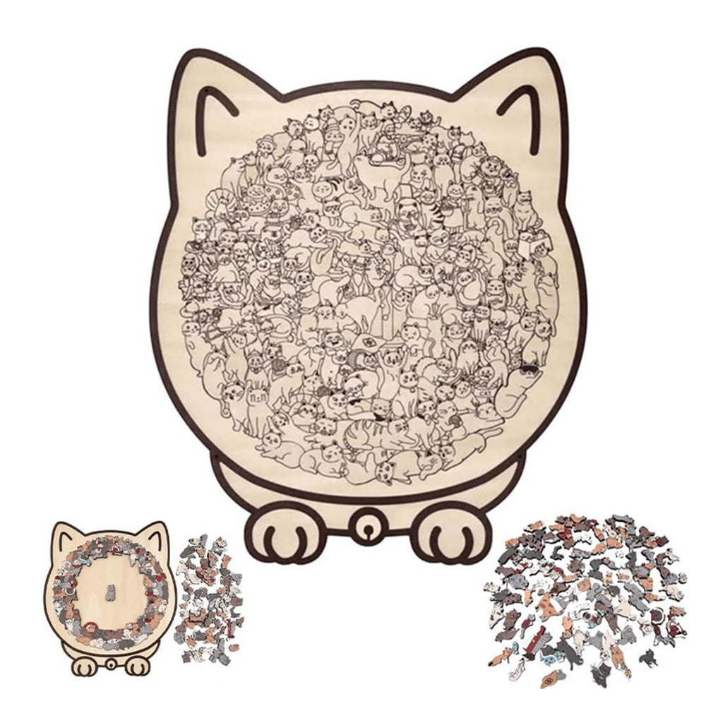 135 Pieces Colored Cat Shaped Wooden Jigsaw Puzzle With Stand For Cat Lovers